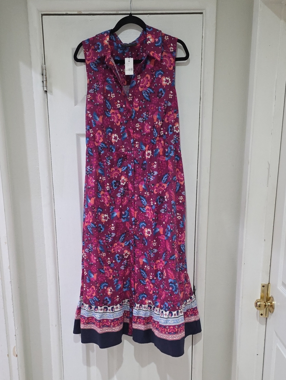 Lane Bryant Sleeveless Floral Midi Dress in Magenta and Blue